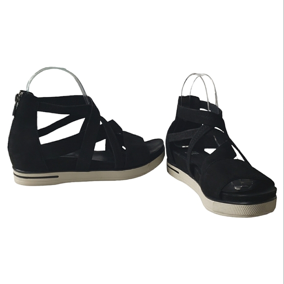 Eileen Fisher Skill Tumbled Nubuck Leather Textile Strappy Sneaker Sandals Zip 8 - Picture 6 of 13